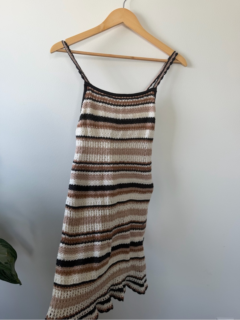 American Eagle Outfitters Striped Knit Midi Dress in Cream, Brown & Black